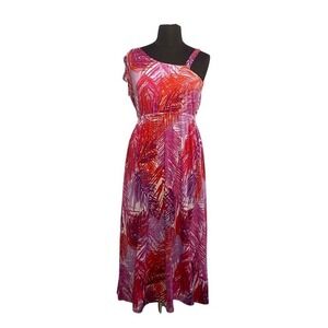 Avenue Studio Women‎ 18/20 Tropical Floral Leaf One Shoulder Pink Maxi Dress